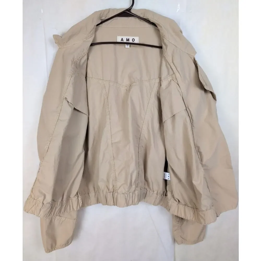AMO Bridle tan cotton jacket Size Large Lightweight Minimal Moto Coastal